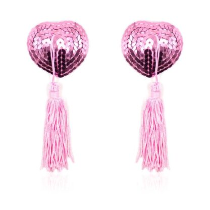 Self-Adhesive Heart Sequin Nipple Cover with Tassel Pink
